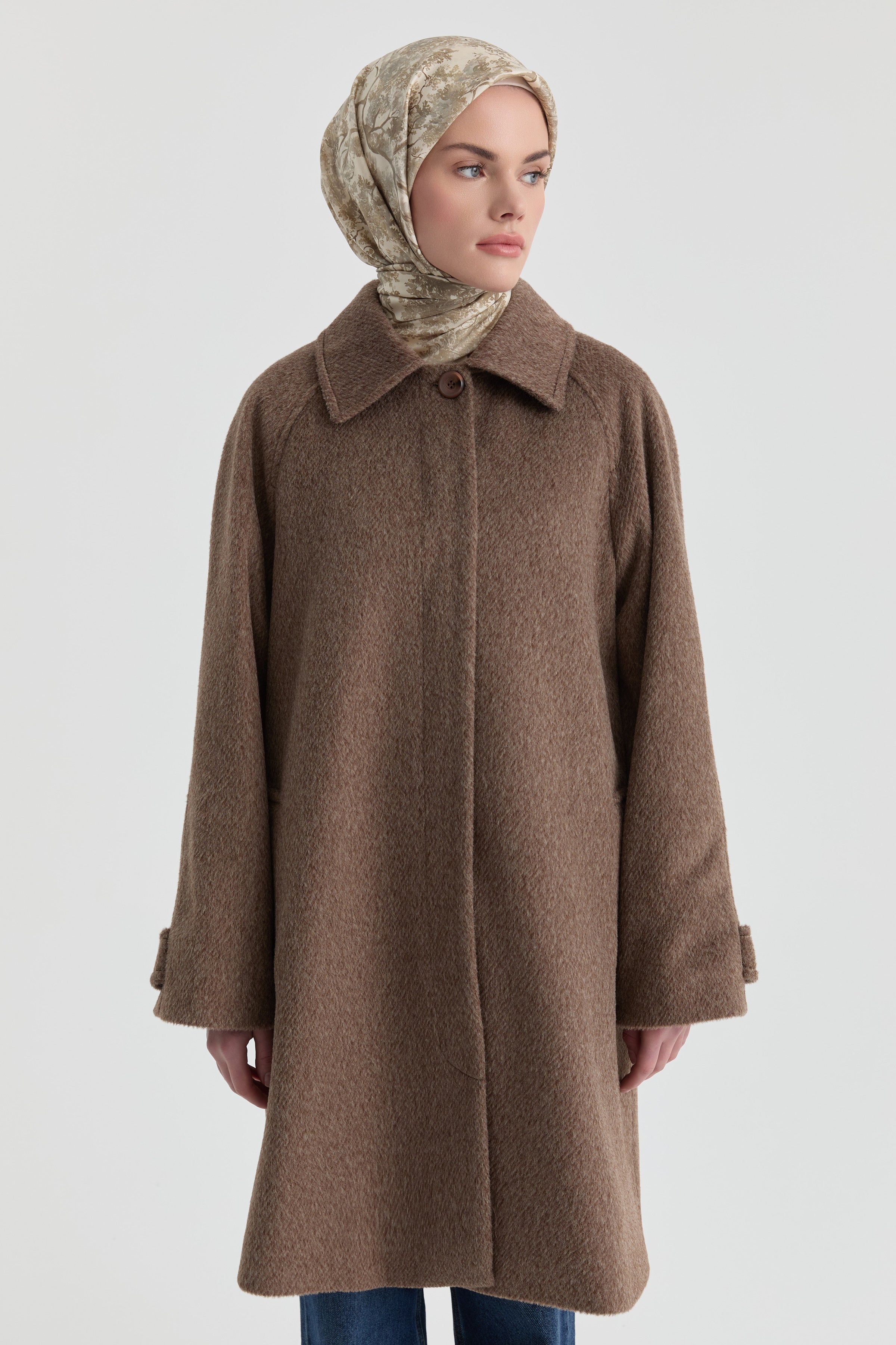 Gizli Pat Detaylı Kaban - Kahve TUGBA