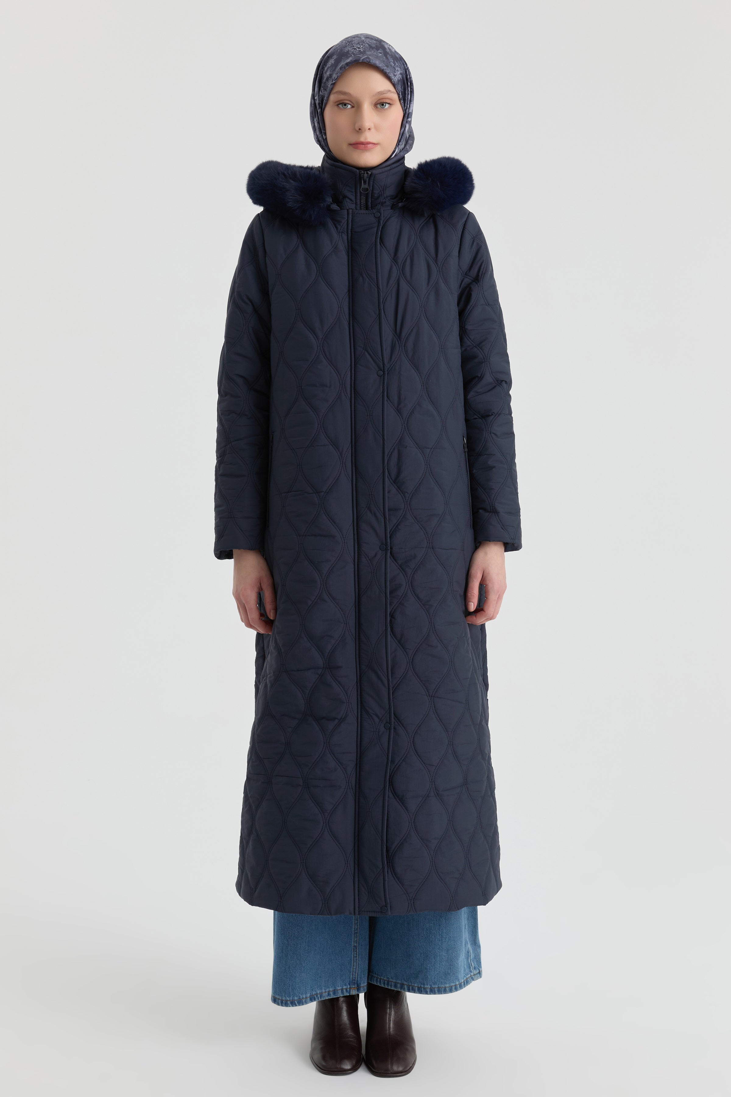 Kapüşonlu Manto - Lacivert TUGBA