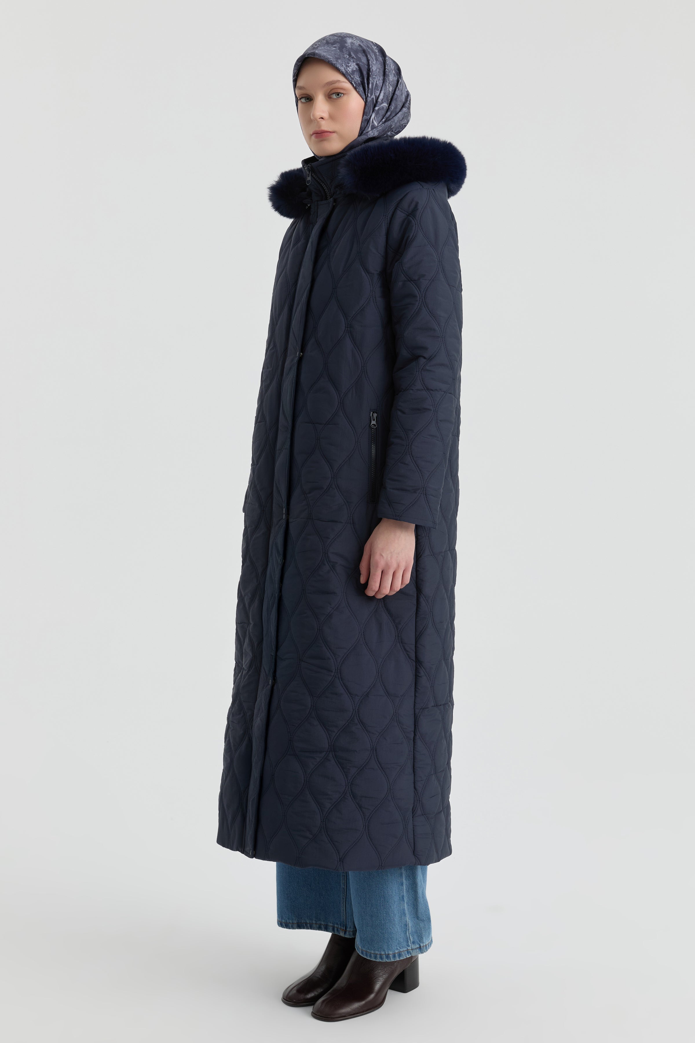 Kapüşonlu Manto - Lacivert TUGBA