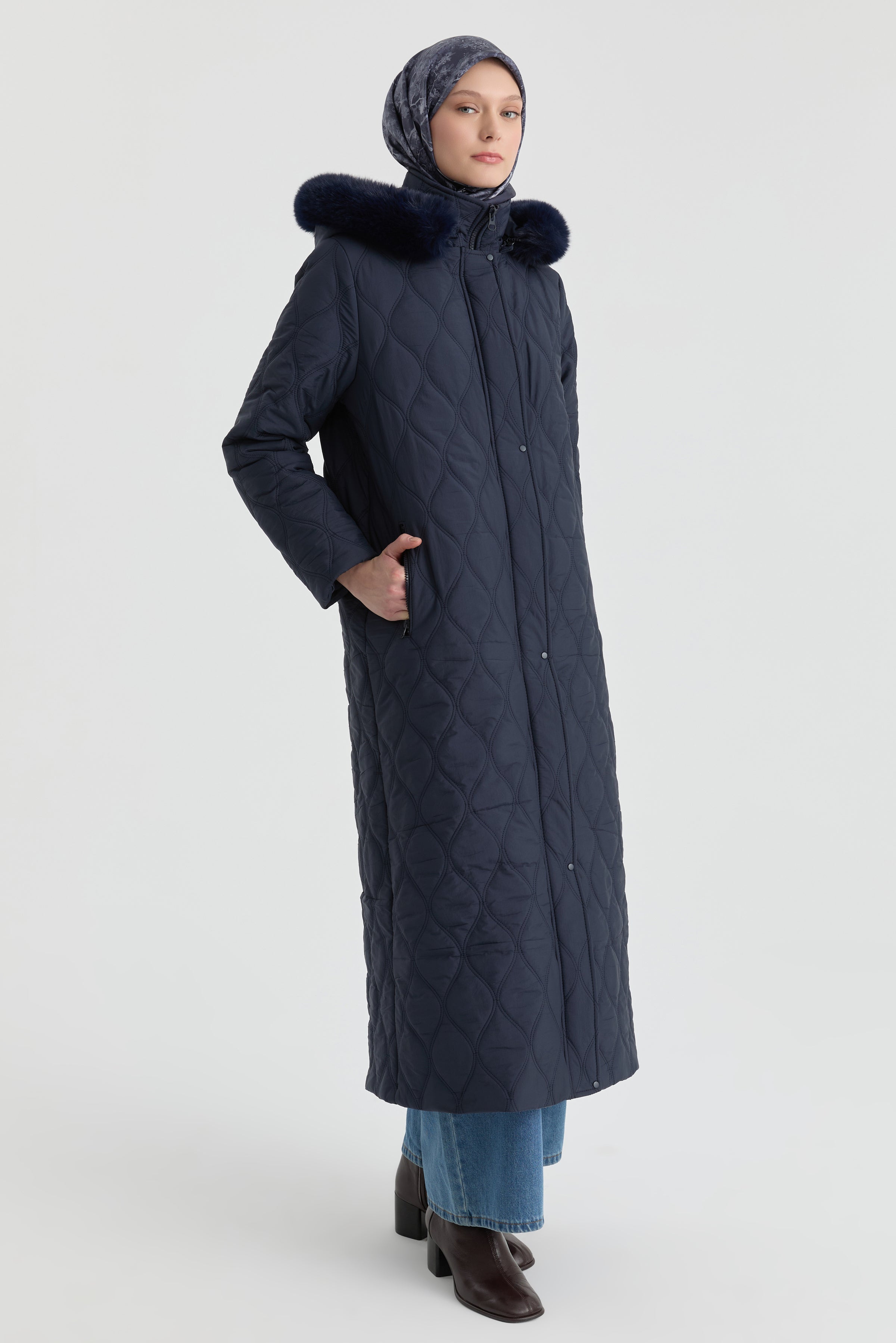 Kapüşonlu Manto - Lacivert TUGBA