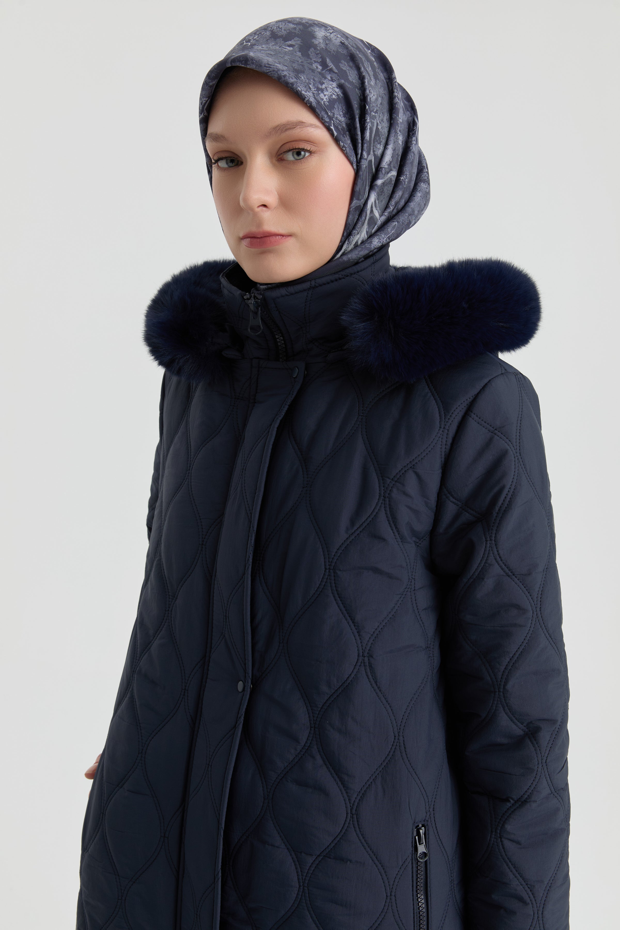 Kapüşonlu Manto - Lacivert TUGBA