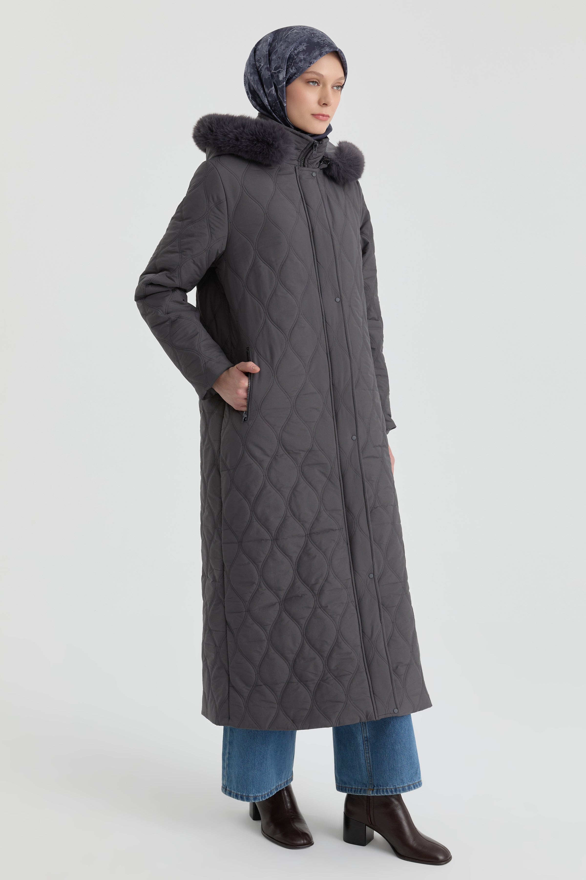 Kapüşonlu Manto - Antrasit TUGBA