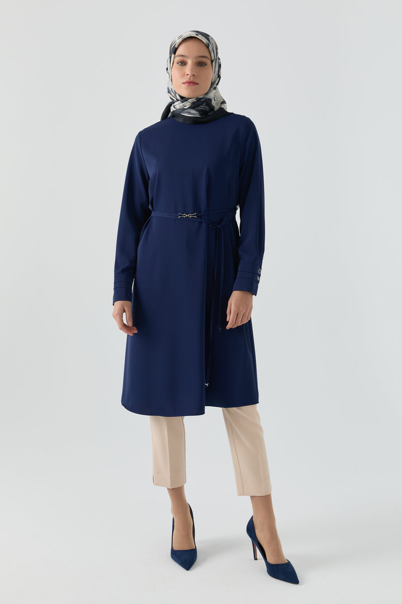 Pile Detaylı Tunik - Lacivert TUGBA