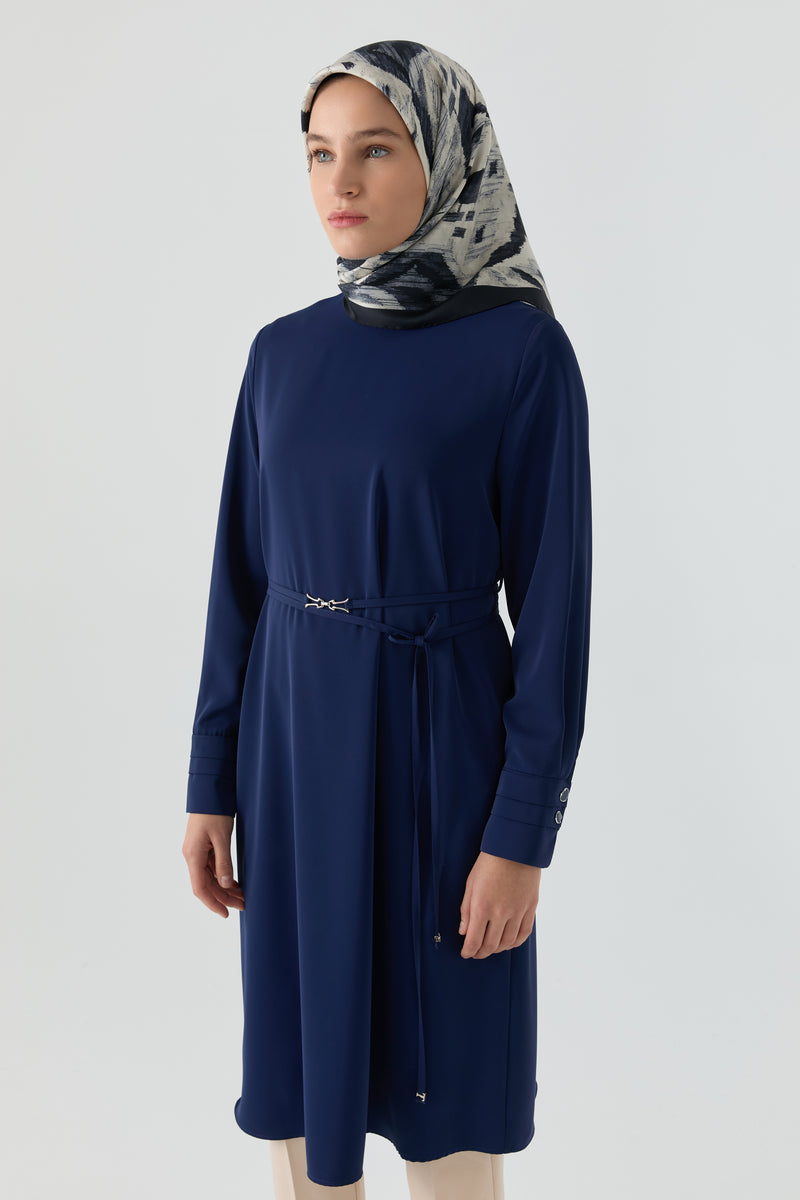 Pile Detaylı Tunik - Lacivert TUGBA