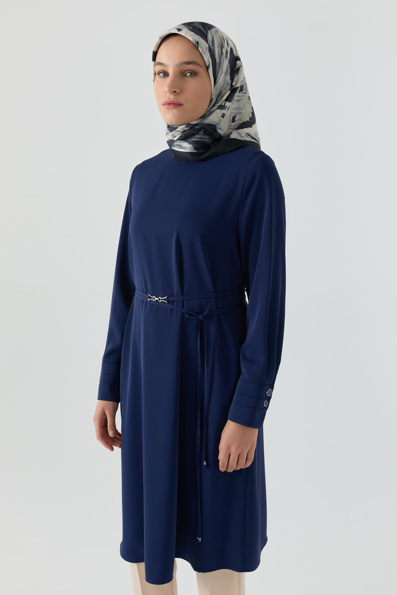 Pile Detaylı Tunik - Lacivert TUGBA