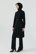 Pile Detaylı Tunik - Siyah TUGBA