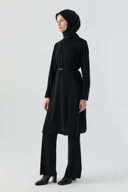 Pile Detaylı Tunik - Siyah TUGBA