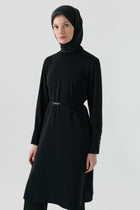 Pile Detaylı Tunik - Siyah TUGBA