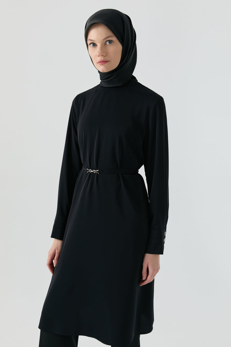 Pile Detaylı Tunik - Siyah TUGBA