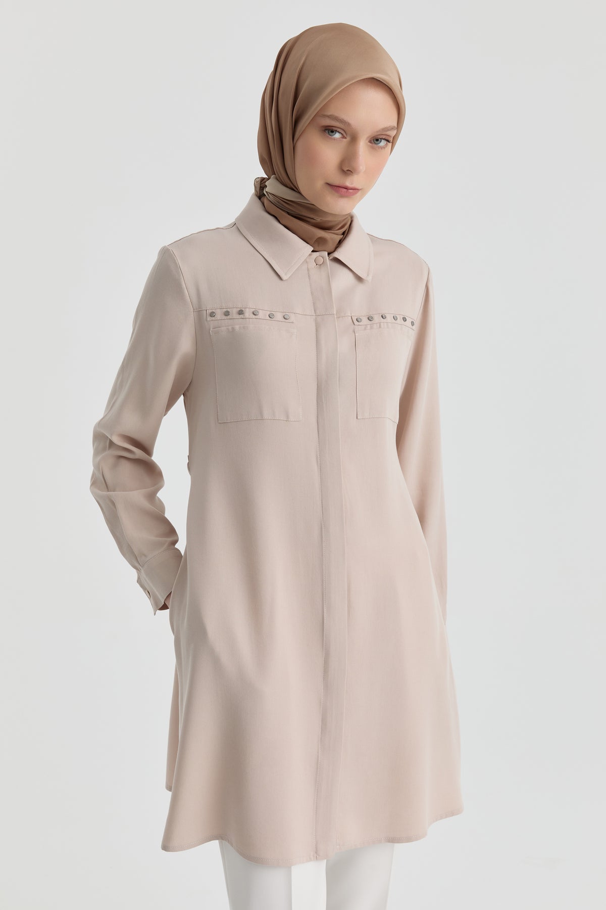 Tunic with Decorative Pockets - Beige