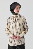 Fırça Desenli Bluz - Krem TUGBA