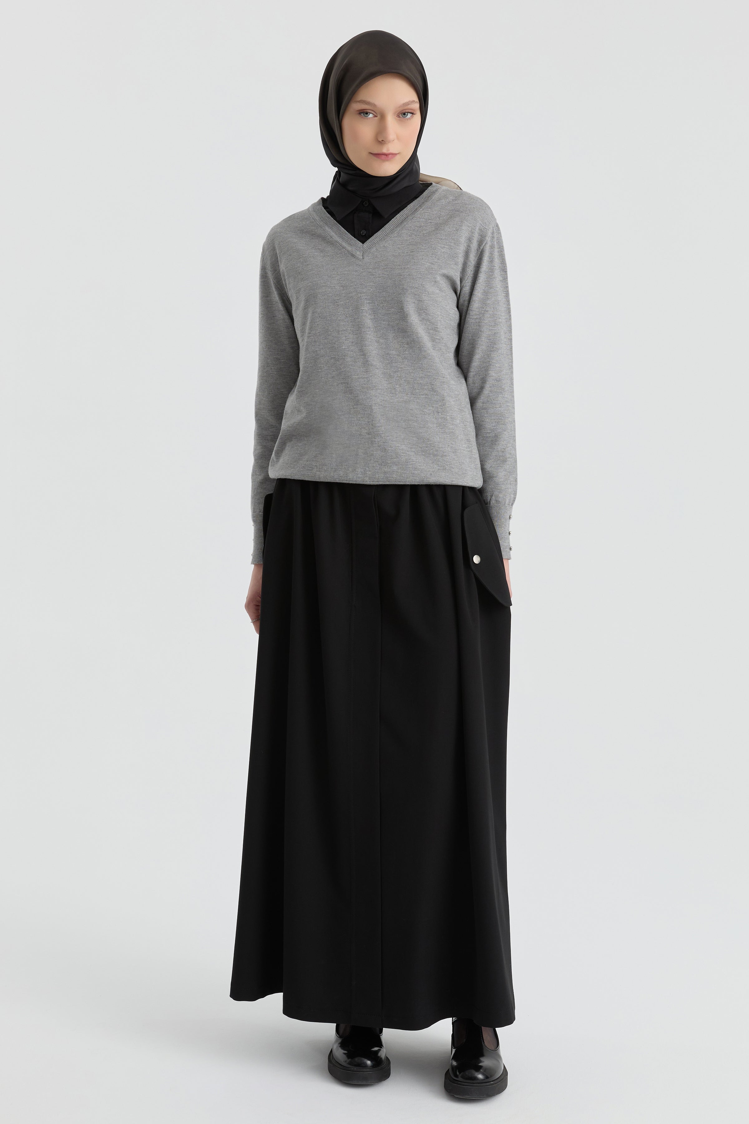 Cep Detaylı Etek - Siyah TUGBA