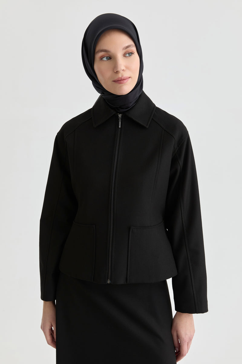 Kuplu Mini Ceket - Siyah TUGBA