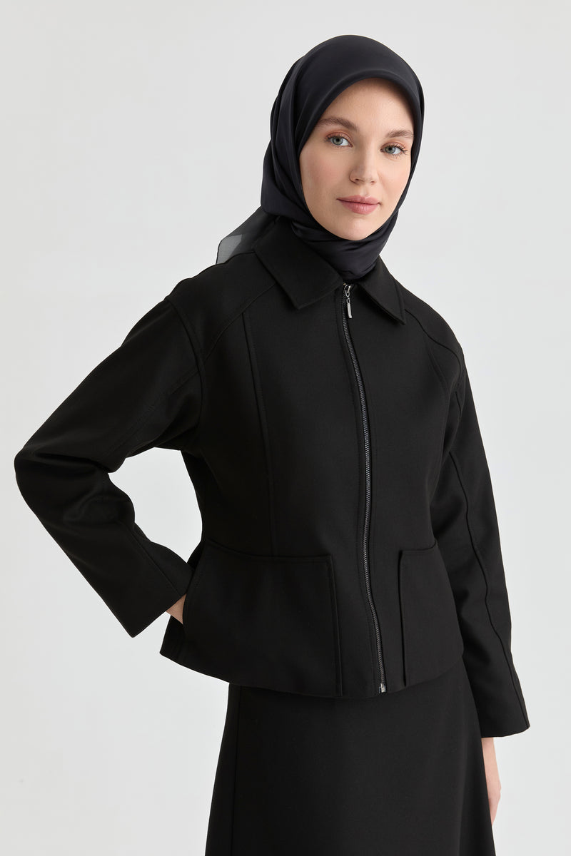 Kuplu Mini Ceket - Siyah TUGBA