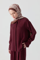 Önden Yırtmaçlı Gömlek - Bordo TUGBA