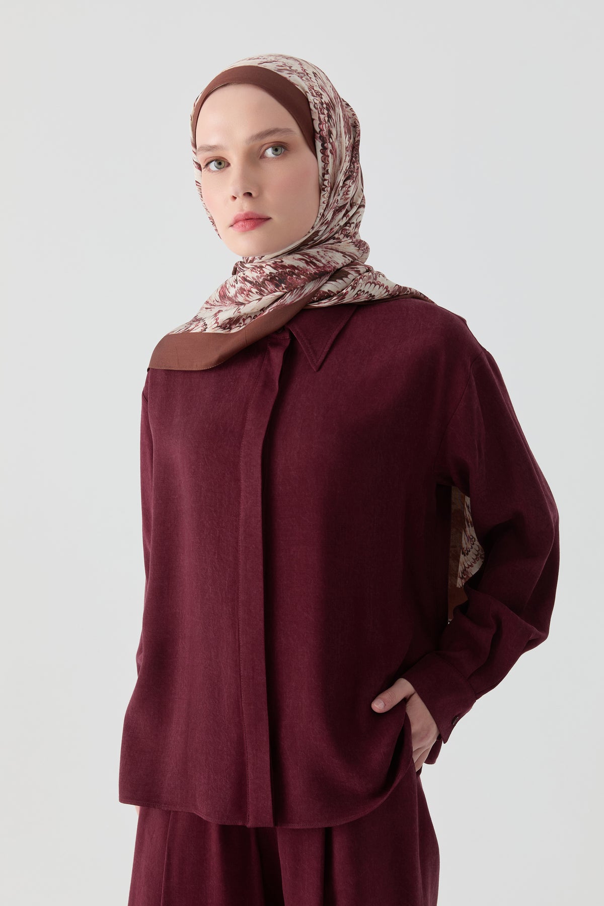Front Slit Shirt - Claret Red