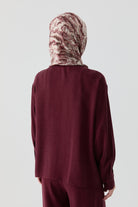 Önden Yırtmaçlı Gömlek - Bordo TUGBA