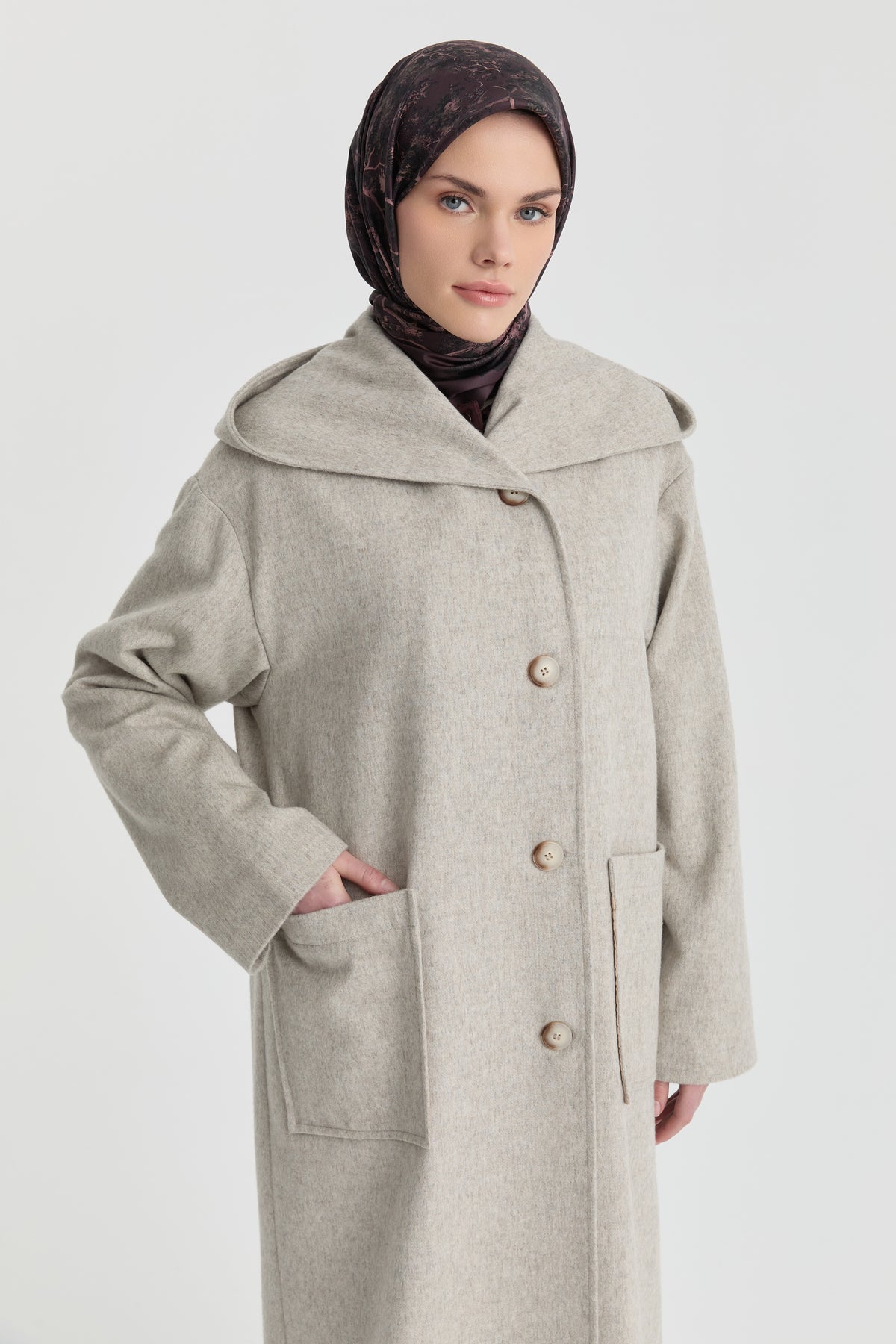 Hooded Cashmere Coat - Stone