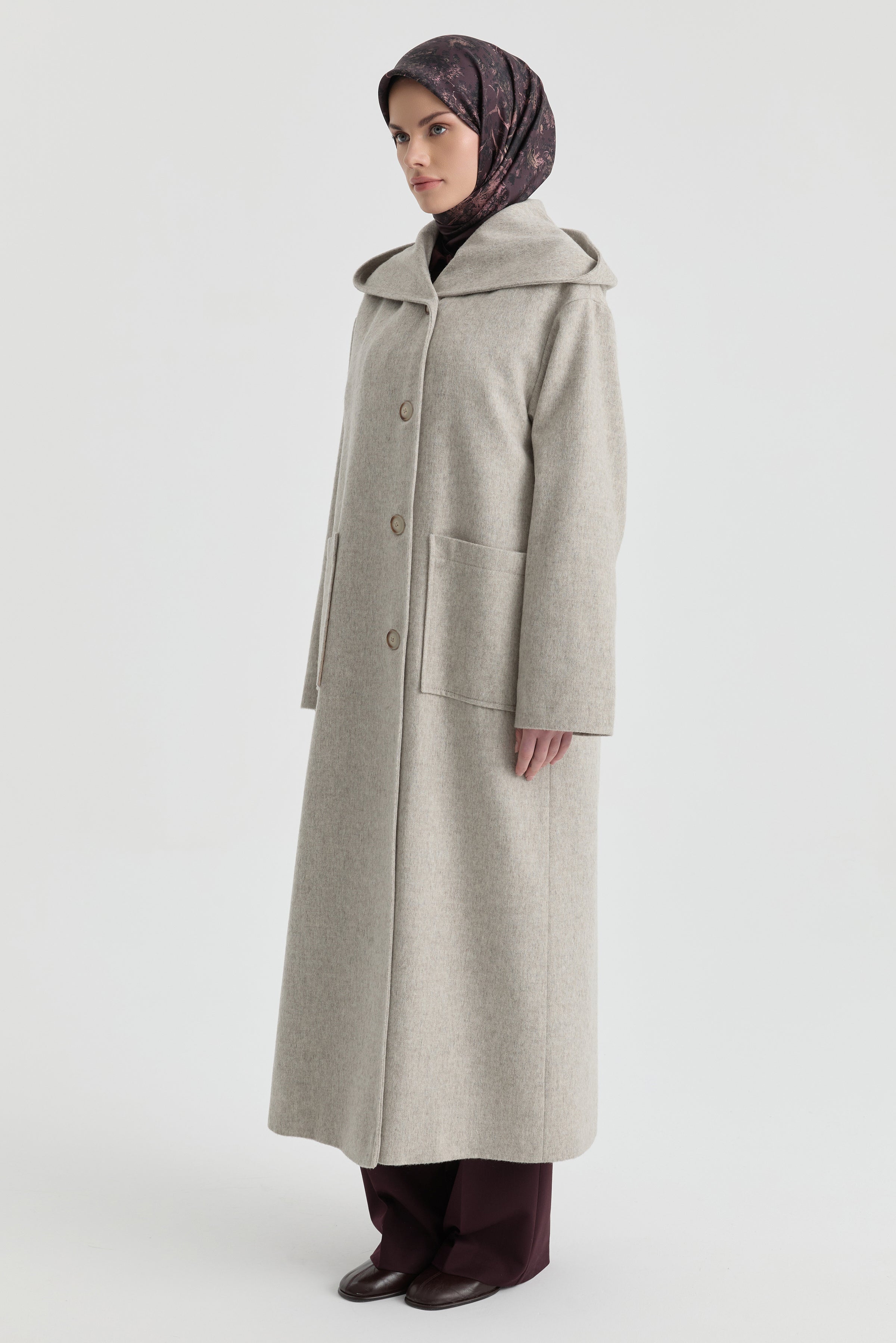 Kapüşonlu Kaşe Manto - Taş TUGBA