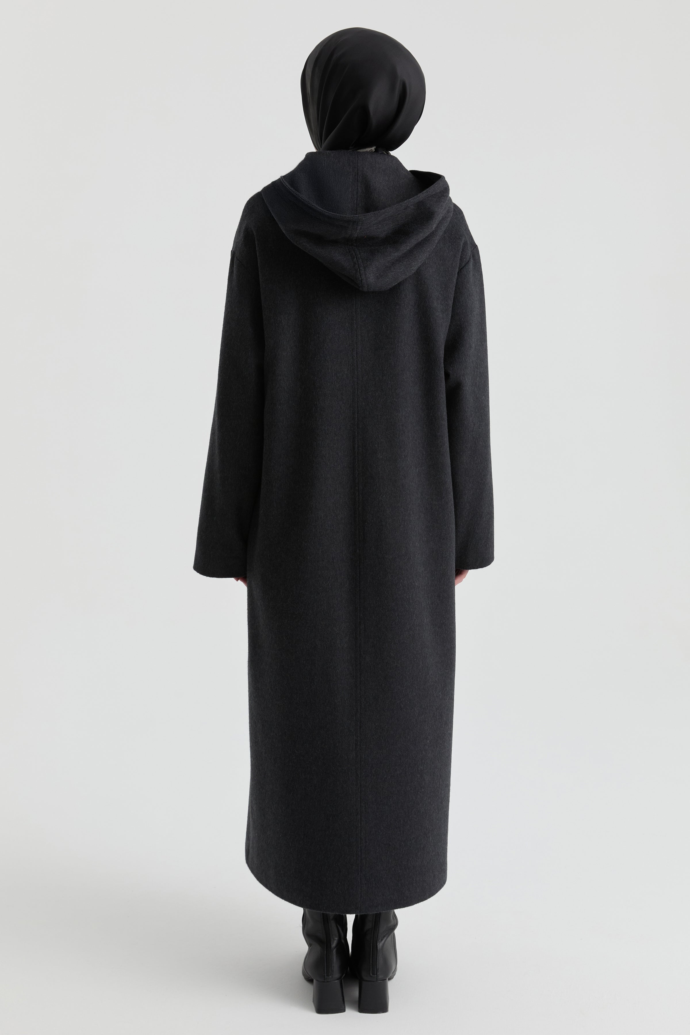 Kapüşonlu Kaşe Manto - Antrasit TUGBA