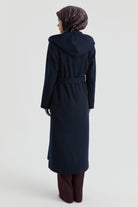 Kapüşonlu Geniş Yakalı Kaban - Lacivert TUGBA