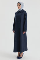 Kemeri Düğme Detaylı Manto - İndigo TUGBA