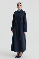 Kemeri Düğme Detaylı Manto - İndigo TUGBA