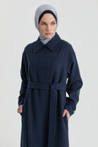 Kemeri Düğme Detaylı Manto - İndigo TUGBA