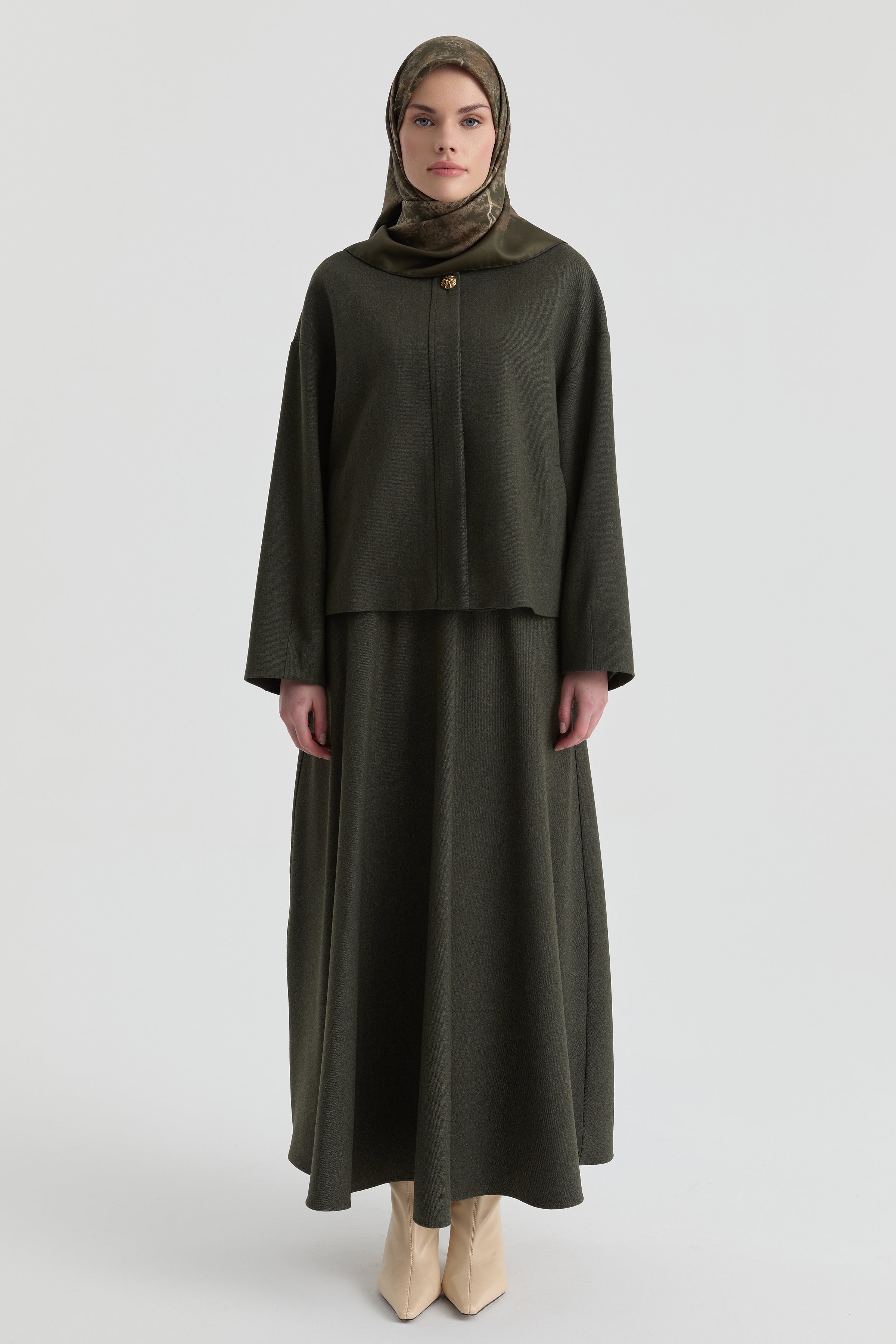 Düğme Detaylı Takım - Haki TUGBA