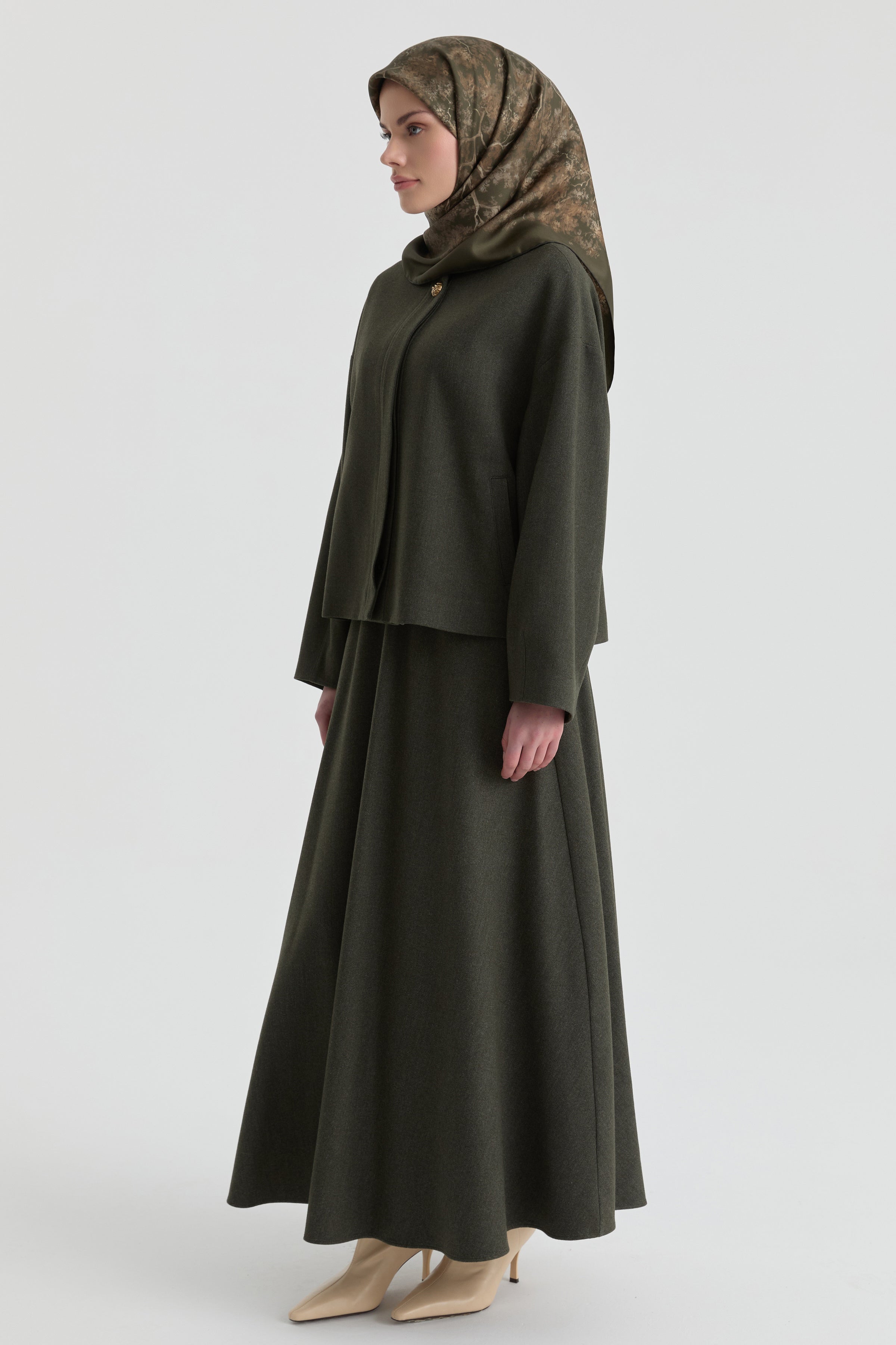 Düğme Detaylı Takım - Haki TUGBA