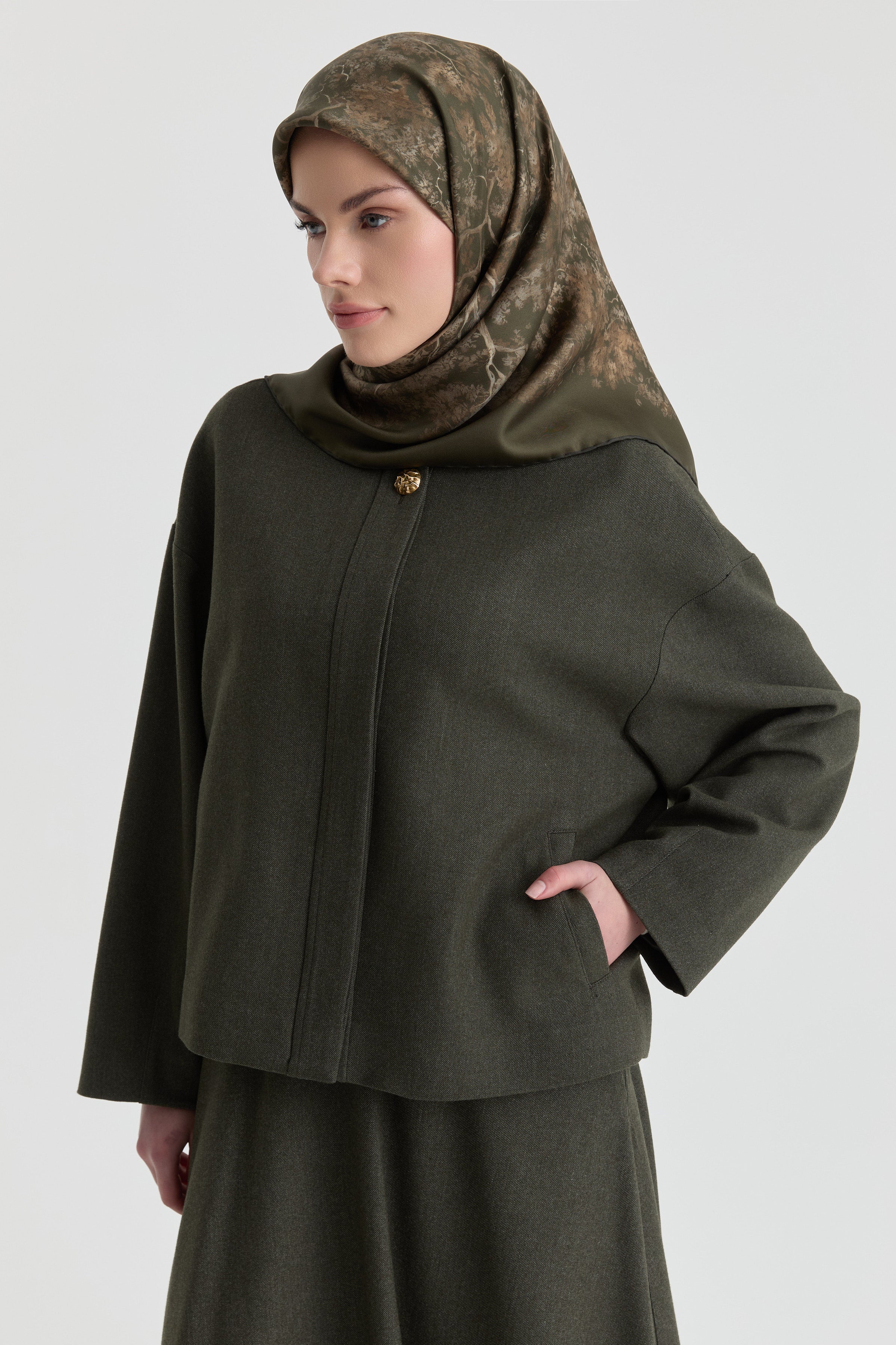 Düğme Detaylı Takım - Haki TUGBA