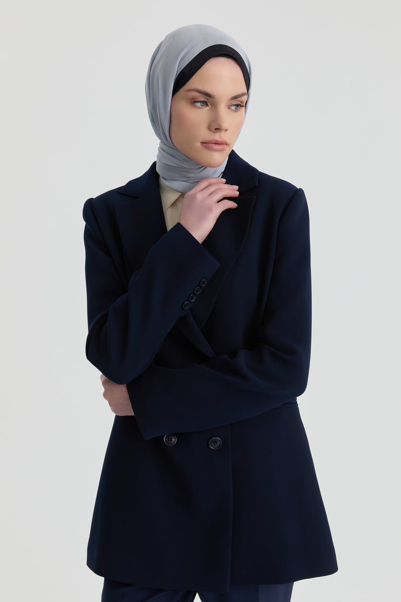 Kruvaze Basic Ceket - Lacivert TUĞBA