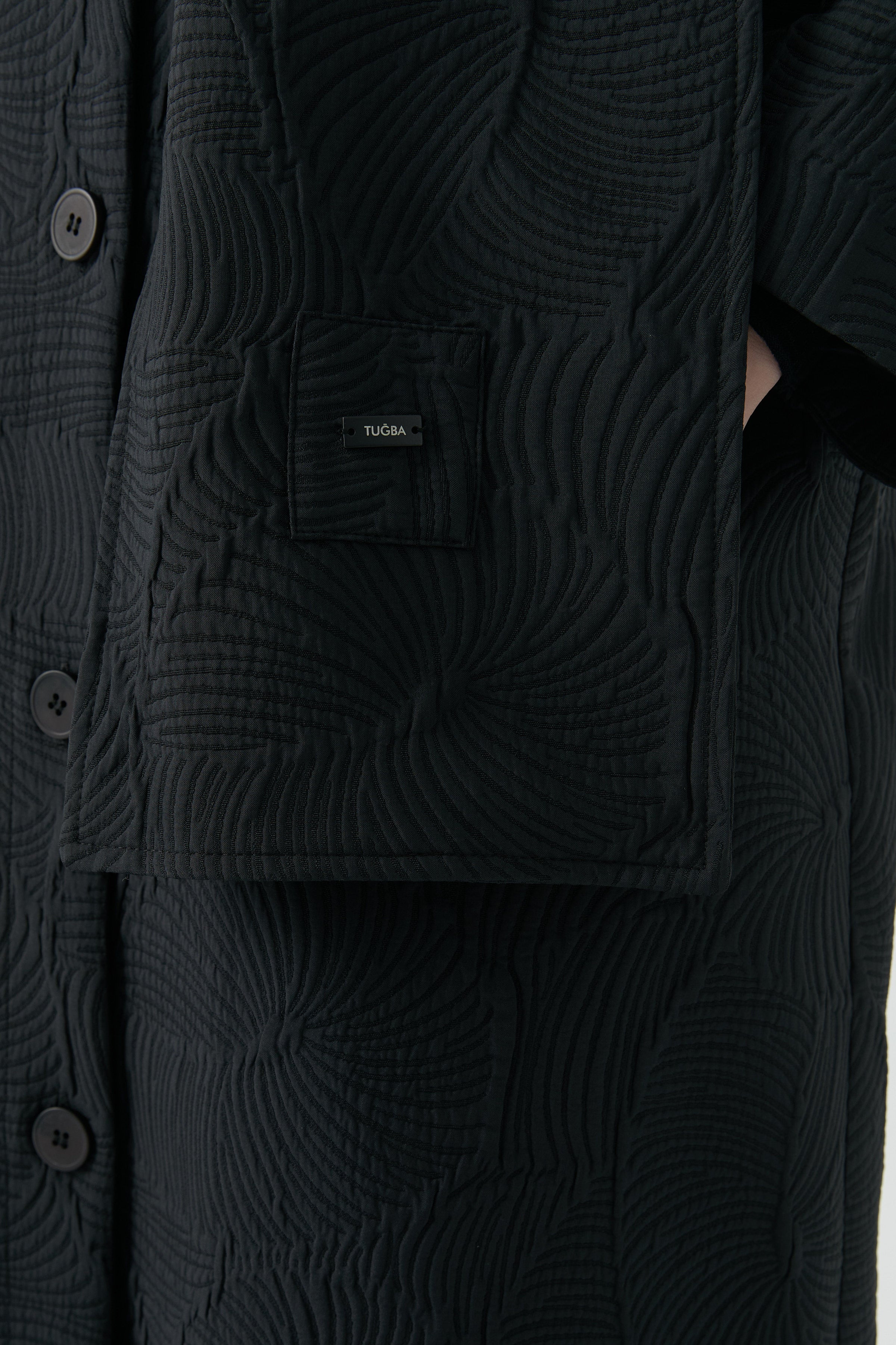 Kombinli Atkılı Kapitone Pardesü - Siyah TUGBA