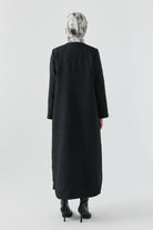 Kombinli Atkılı Kapitone Pardesü - Siyah TUGBA