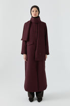 Kombinli Atkılı Kapitone Pardesü - Mürdüm TUGBA