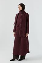 Kombinli Atkılı Kapitone Pardesü - Mürdüm TUGBA