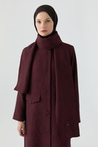 Kombinli Atkılı Kapitone Pardesü - Mürdüm TUGBA