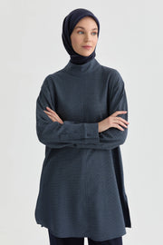 Dik Yakalı Tunik - Lacivert TUGBA