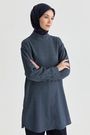 Dik Yakalı Tunik - Lacivert TUGBA