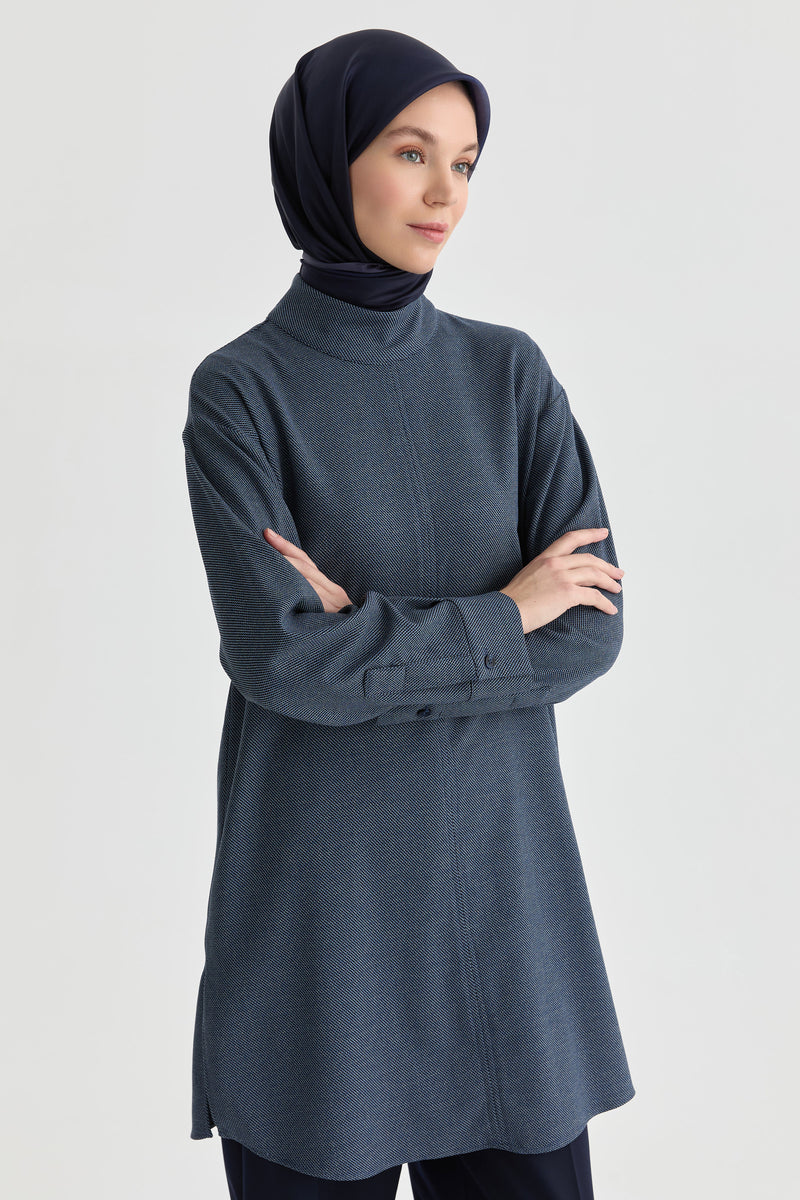 Dik Yakalı Tunik - Lacivert TUGBA