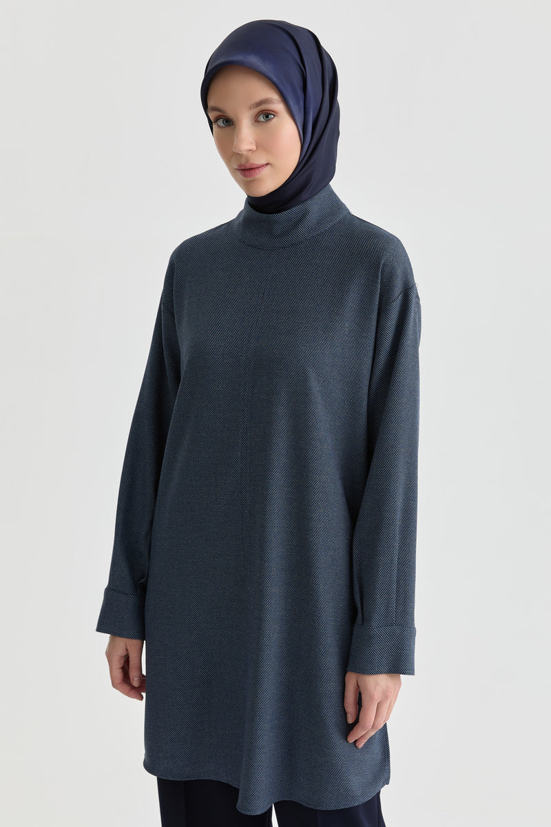 Dik Yakalı Tunik - Lacivert TUGBA