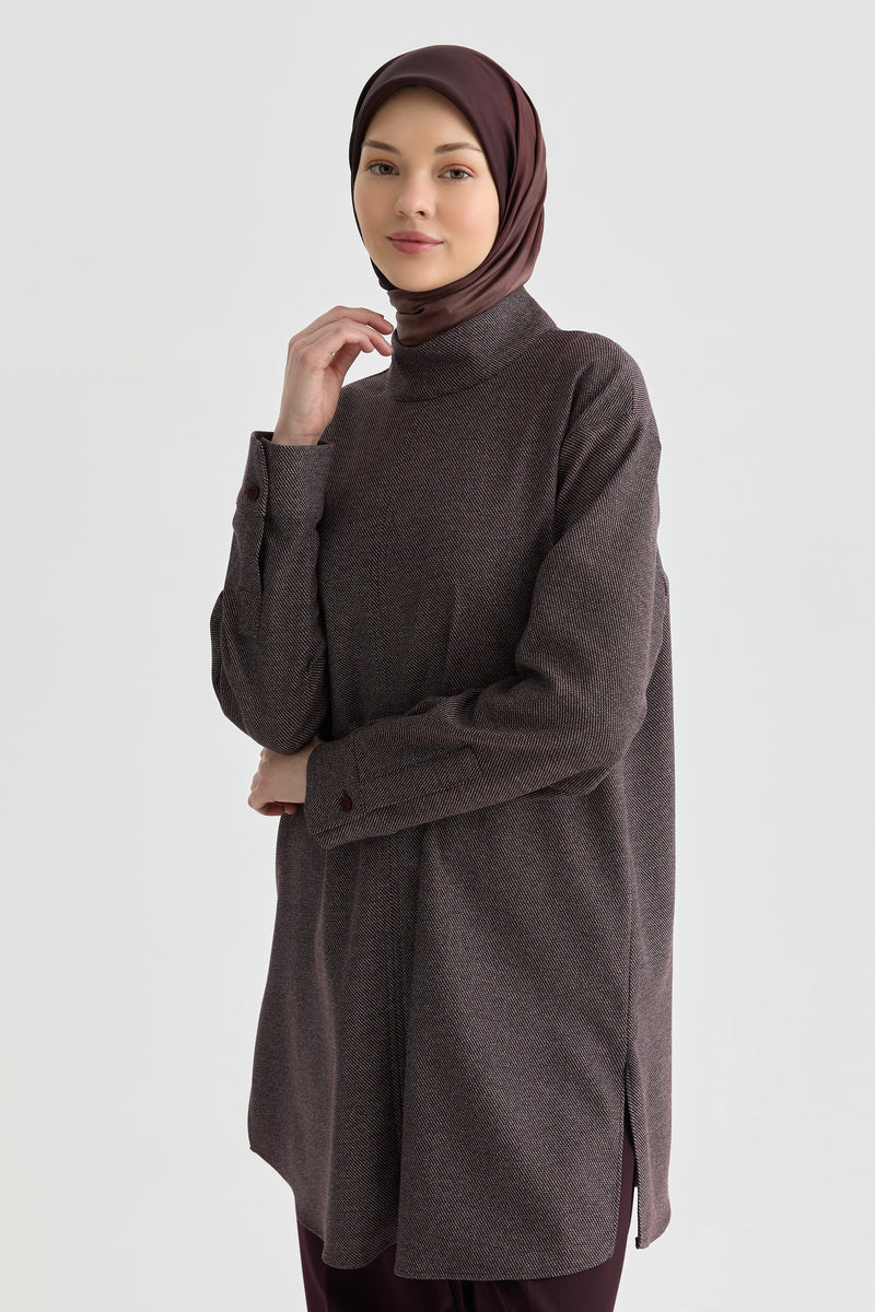 Dik Yakalı Tunik - Bordo TUGBA
