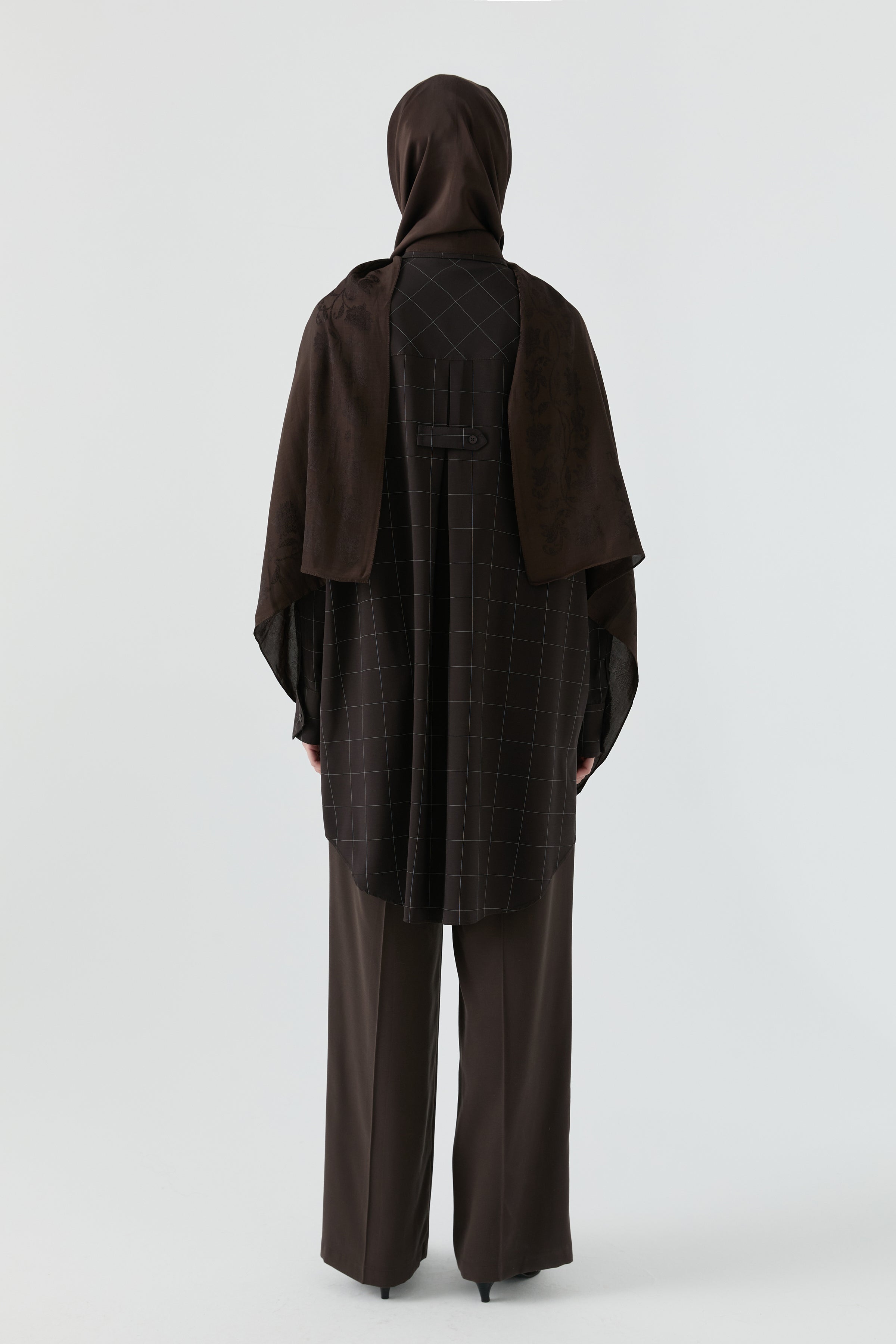 Kare Desenli Tunik - Acı Kahve TUGBA