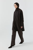 Kare Desenli Tunik - Acı Kahve TUGBA