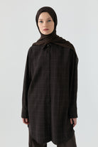 Kare Desenli Tunik - Acı Kahve TUGBA