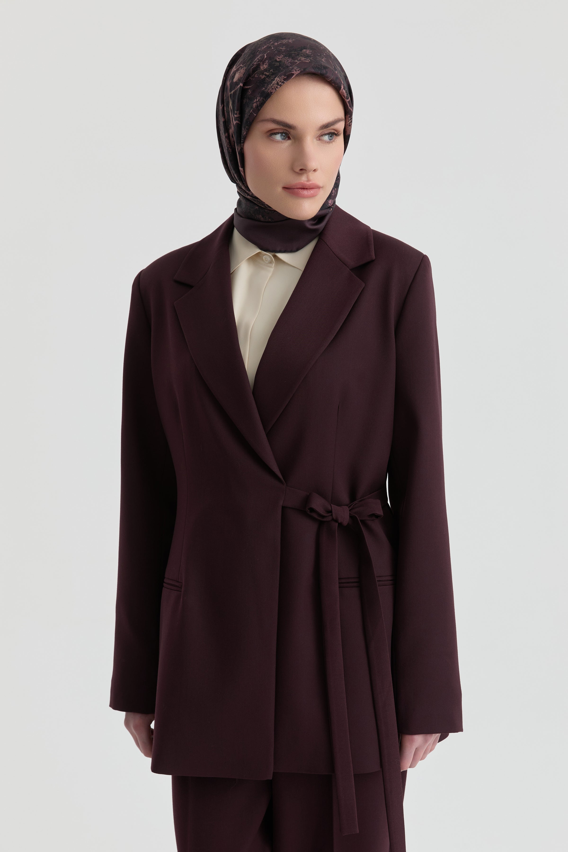 Yandan Bağlamalı Ceket - Bordo TUGBA