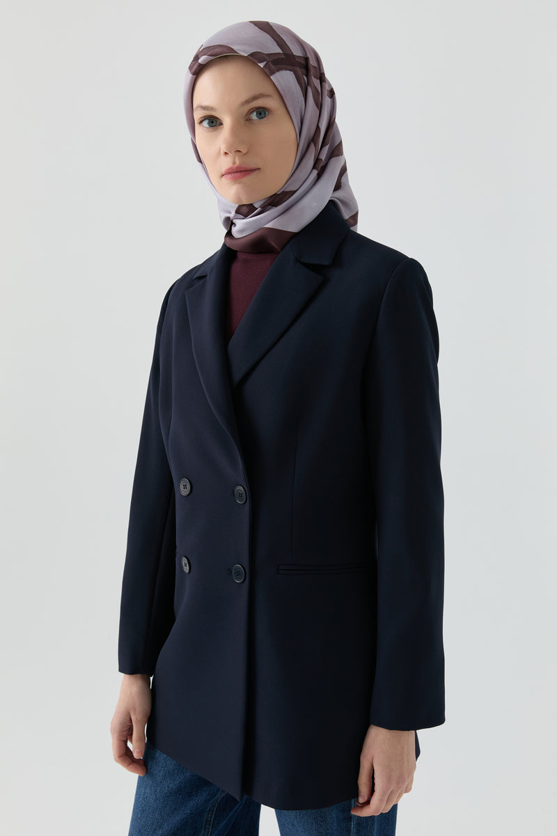 Kruvaze Basic Ceket - Lacivert TUGBA