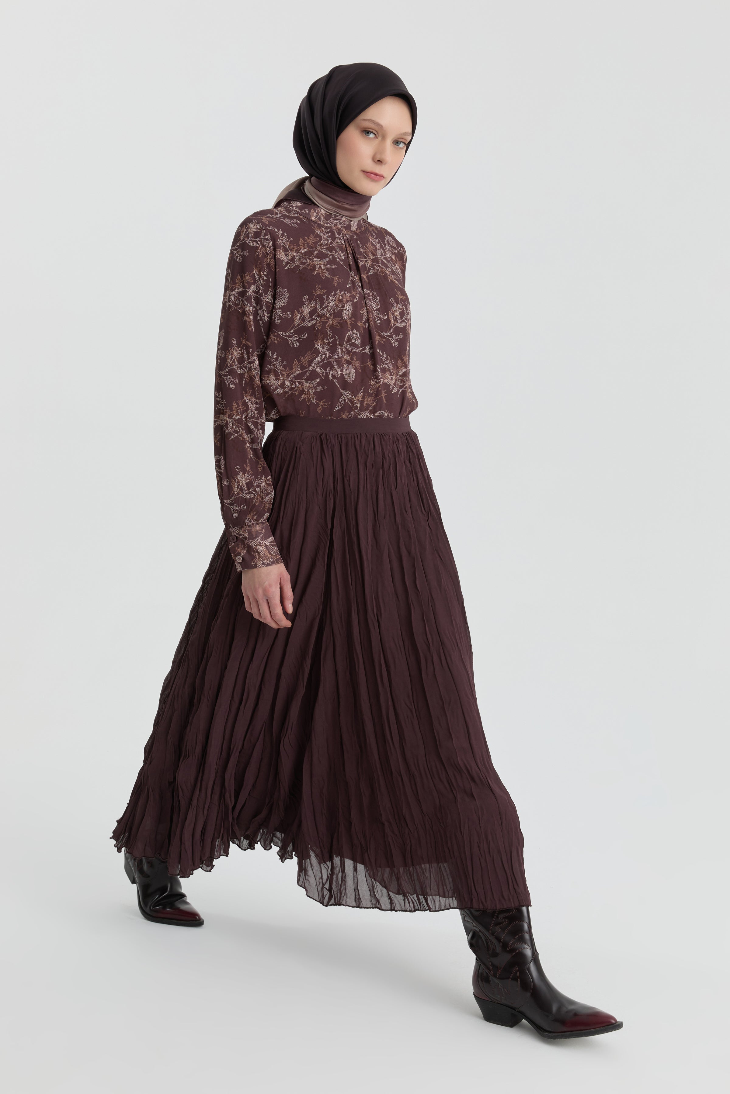 Crash Dokulu Uzun Etek - Kahve TUGBA