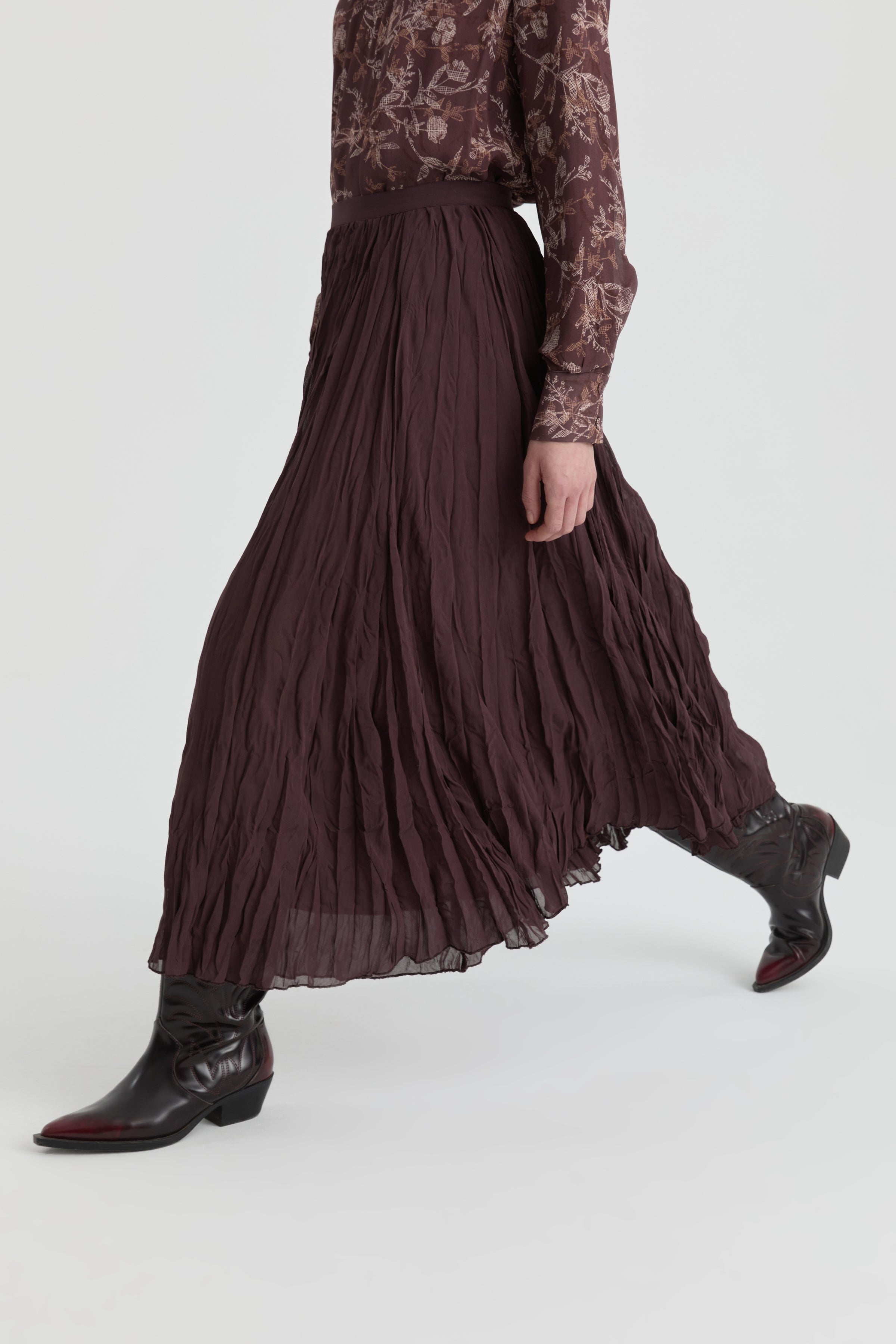 Crash Dokulu Uzun Etek - Kahve TUGBA