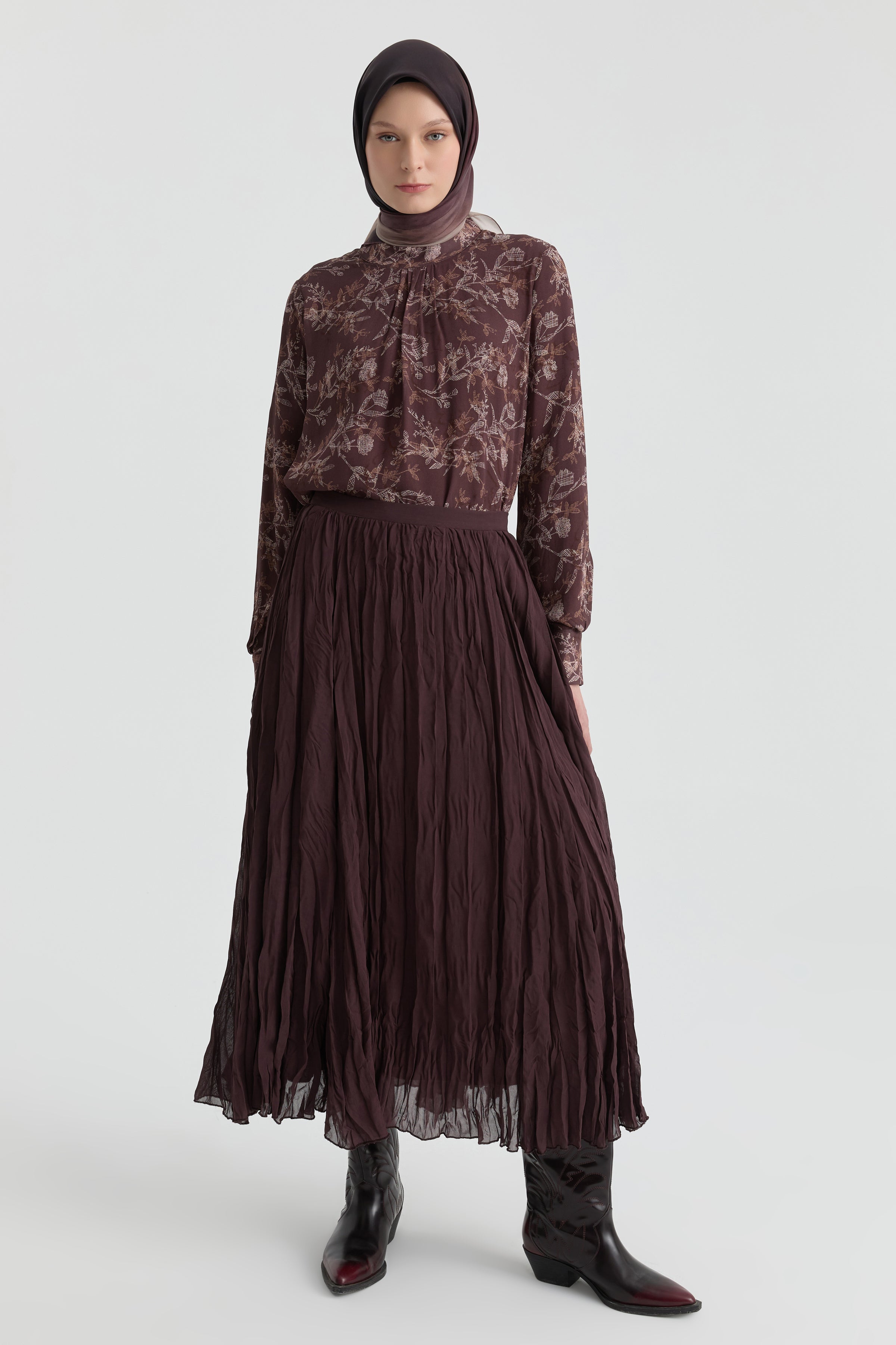 Crash Dokulu Uzun Etek - Kahve TUGBA